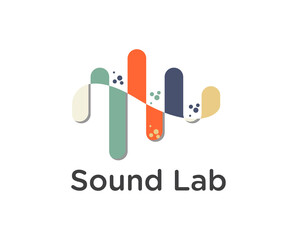 Abstract music logo design vector. Clean and modern concept of equalizer with lab symbol