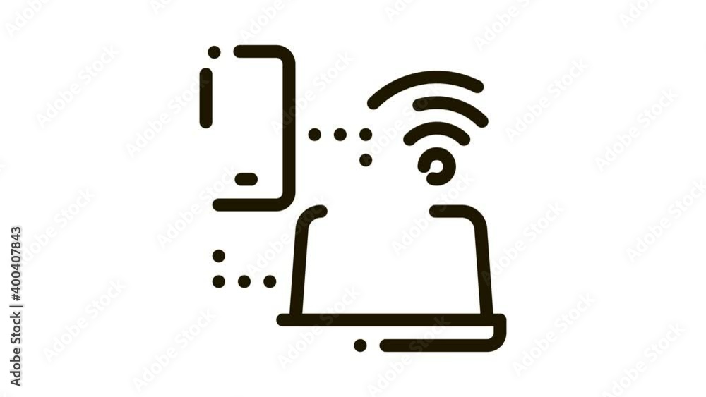 Wall mural smartphone and laptop wi-fi connection icon animation. black smartphone and laptop wi-fi connection 