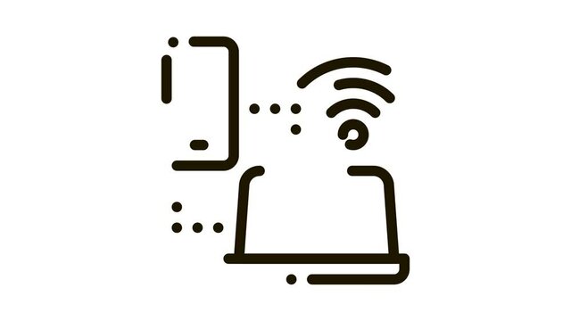 Smartphone and Laptop Wi-Fi Connection Icon Animation. black Smartphone and Laptop Wi-Fi Connection animated icon on white background