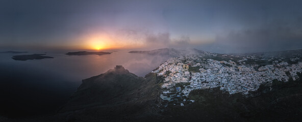 Fototapeta na wymiar Wide panorama of Santorini island, Greece