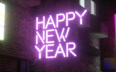 Happy new year neon sign at night