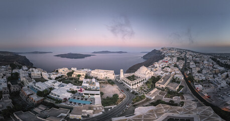 Wide panorama of Santorini island, Greece - 400408855
