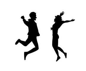 Fototapeta na wymiar Man and woman jumping silhouette vector illustration