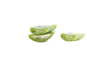 Aloe vera leaf pieces isolated on white background.