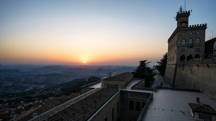 Public Palace in San Marino at sunset