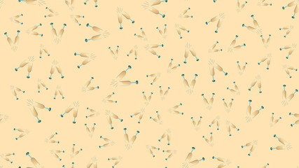 Endless seamless pattern of beautiful festive love clinking glasses of champagne on a yellow background. illustration