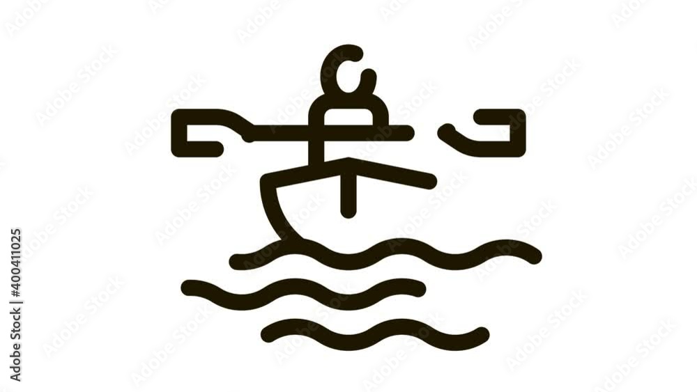 Wall mural Man in Boat with Oar Canoeing animated black icon on white background