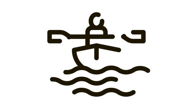 Man in Boat with Oar Canoeing animated black icon on white background