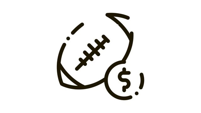 Rugby Ball Betting And Gambling animated black icon on white background