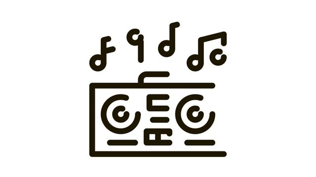 Playing Record Player And Musical Notes animated black icon on white background