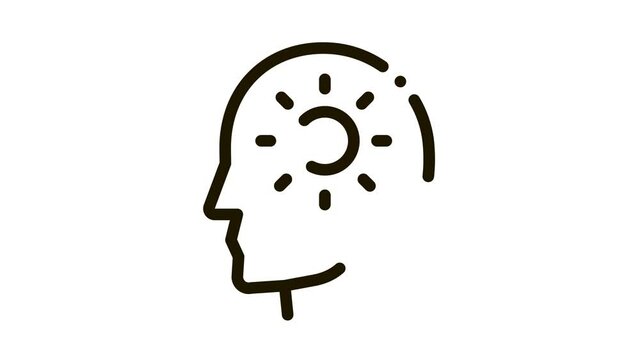 Shining Sun In Man Silhouette Mind animated black icon on white background