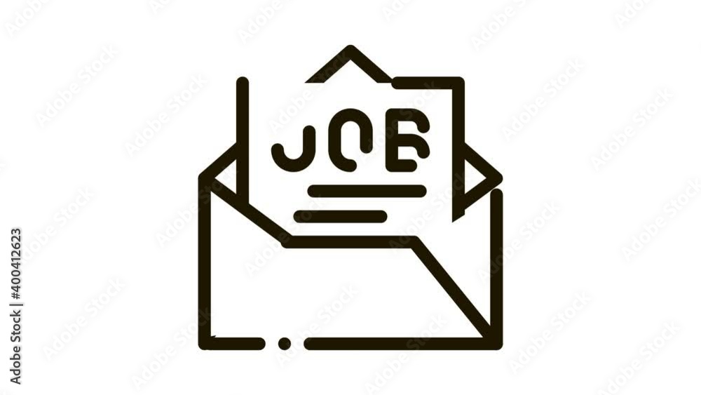 Poster job message list mail in envelope animated black icon on white background