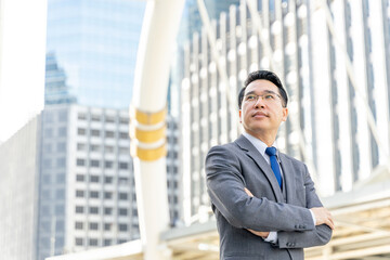 Portrait asian business man business district ,senior visionary executives leader with business vision - lifestyle business people concept