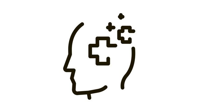 Medicine Crosses Man Silhouette Headache animated black icon on white background