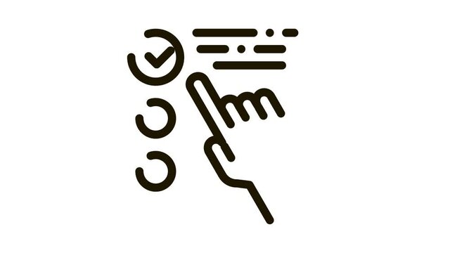 Hand Touch Check List Approved Mark animated black icon on white background