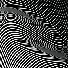 Abstract waved zebra pattern with white lines. Optical art. Digital image with psychedelic stripes. Vector illustration. Ideal for prints, abstract background, posters, tattoo and web design