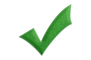 Stitched Checkbox Symbol Icon - Realistic Green Felt 3D Illustration - Isolated On White Background