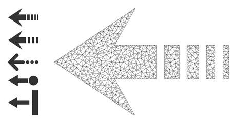 Mesh polygonal send left icon with simple carcass created from send left vector illustration. Carcass mesh polygonal send left. Linear frame flat mesh in eps10 vector format.