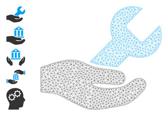 Mesh network repair service icon with simple pictograms. Vector model created from repair service vector graphics. Frame mesh polygonal repair service. Wire frame mesh in vector EPS format.