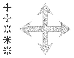 Mesh polygonal expand arrows icon with simple symbols created from expand arrows vector graphics. Carcass mesh polygonal expand arrows. Wire frame 2D mesh in eps10 vector format.
