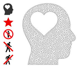 Mesh polygonal lover head icon with simple symbols created from lover head vector graphics. Carcass mesh polygonal lover head. Wire carcass flat mesh in vector EPS format.