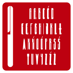 Graphically plane polish alphabet. Decorative elegant font isolated on red background. Vector illustration with editable elements. © Olga