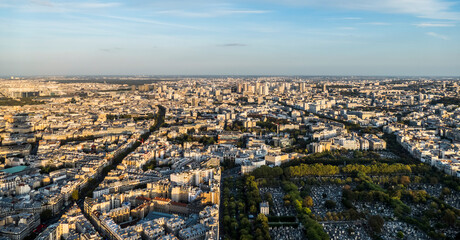 Aerial view of Paris with the cemetery of Montparnasse