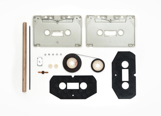 inside of a audio tape with magnetic band