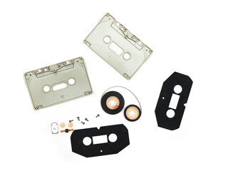 inside of a audio tape with magnetic band