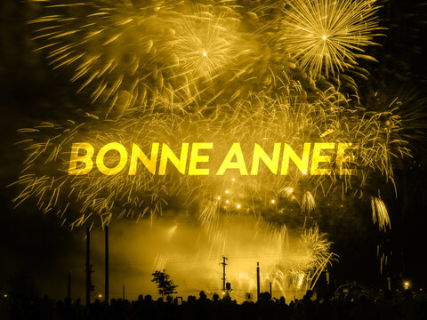 Bonne annee card on a fireworks background - Powered by Adobe