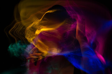 light painting portrait, new art direction, long exposure photo without photoshop, light drawing at long exposure	
