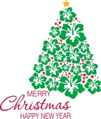 Christmas tree with hibiscus flower. Vector illustration.  © NATALIIA TOSUN