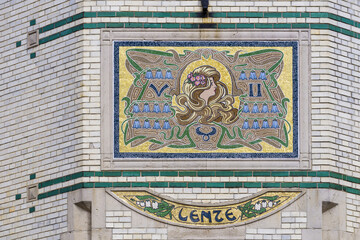 Art nouveau tiles on a houses in the Zurenborg neighbourhood, Antwerp, Belgium