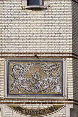 Art nouveau tiles on a houses in the Zurenborg neighbourhood, Antwerp, Belgium