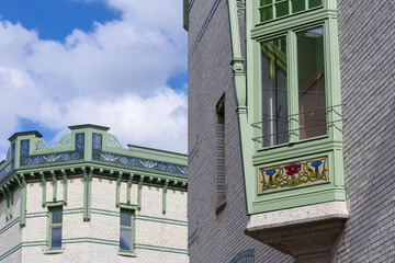 Fototapeta premium Art nouveau tiles on a houses in the Zurenborg neighbourhood, Antwerp, Belgium