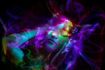 light painting portrait, new art direction, long exposure photo without photoshop, light drawing at long exposure 