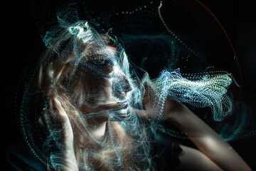 light painting portrait, new art direction, long exposure photo without photoshop, light drawing at long exposure	
