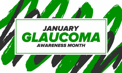 Glaucoma Awareness Month. Celebrate annual in January. Vision problems. Save your eyes. Prevention and protection. Green ribbon. Medical healthcare concept. Poster, banner and background. Vector
