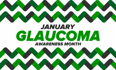 Glaucoma Awareness Month. Celebrate annual in January. Vision problems. Save your eyes. Prevention and protection. Green ribbon. Medical healthcare concept. Poster, banner and background. Vector