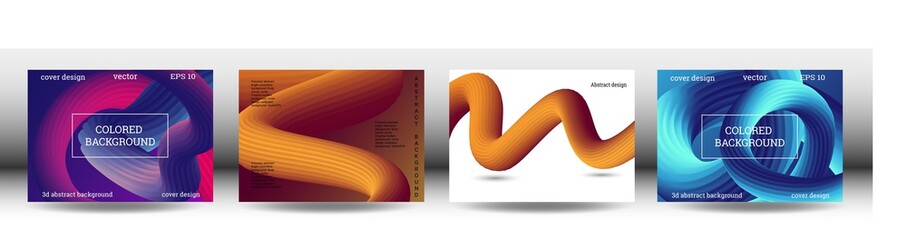 Set of futuristic abstract bright volumetric backgrounds. Body waves, cords. Creative modern background. Cover design, wallpaper, background. Vector EPS.