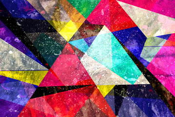 Abstract retro watercolor color background with geometric objects