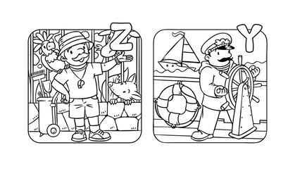 ABC people with professions coloring book set.