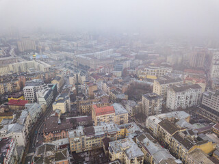 Aerial drone view of the central square of Kiev: Independence square.