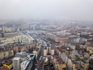 Obraz premium Aerial drone view of the central square of Kiev: Independence square.
