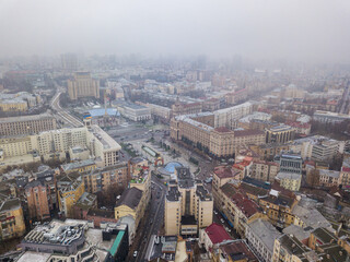 Fototapeta na wymiar Aerial drone view of the central square of Kiev: Independence square.