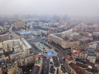 Fototapeta na wymiar Aerial drone view of the central square of Kiev: Independence square.
