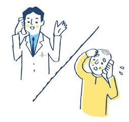 医者に電話で相談をするシニア男性