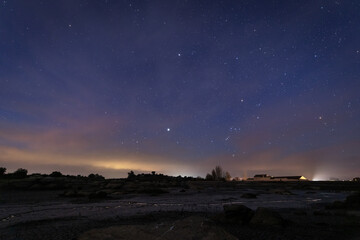 Night landscape in the Natural Area of the Barruecos. Spain.