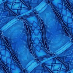intricate geometric welded metal security gate pattern and designs in bright blue colours
