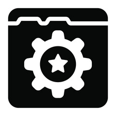 
Solid icon of rating management, website with star gear 
